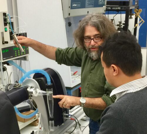 Peter Lloyd, Head of Engineering demonstrates the patented manufacturing process at Flow Pharma.